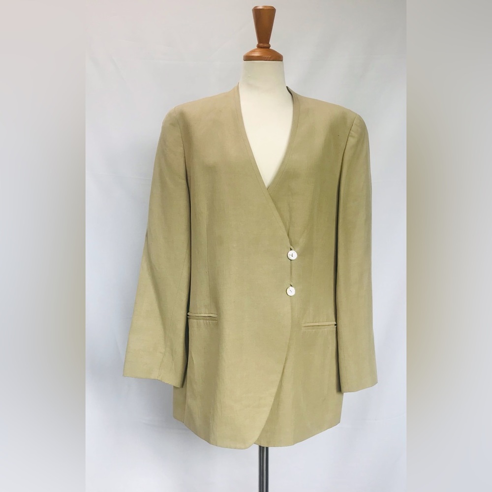 Joan & David Vintage linen Beige Blazer Size 14 Button Front Shell Buttons